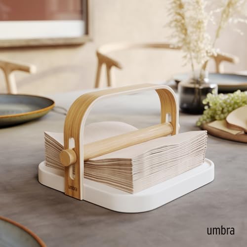 Umbra Bellwood Napkin Holder with Weight and Carrying Handle, White/Natural