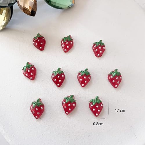 50Pcs Red Strawberry Nail Charms Rhinestone Fruit Gems for Manicure