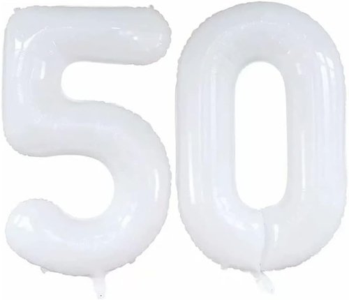 GOER 50th Birthday Balloons - 42 Inch Jumbo Foil Helium Balloons for 50th Anniversary Celebration (White)