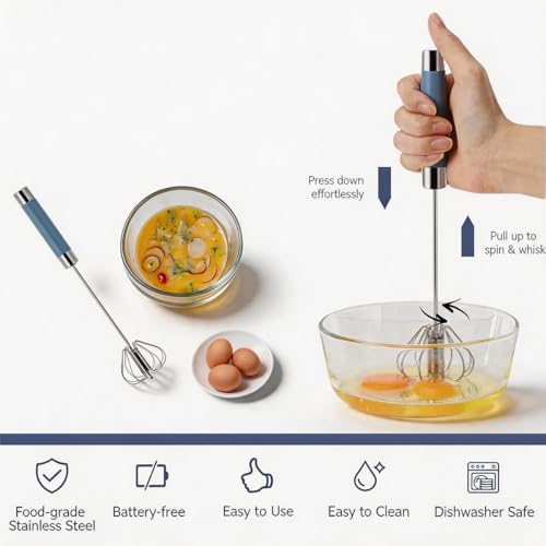 Stainless Steel Mini Hand Push Whisks - 2 Pack Egg Beater Set
