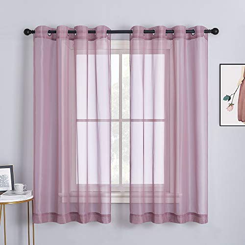 NICETOWN Purple Sheer Curtains 63 Inch - Grommet Top Voile Drapes