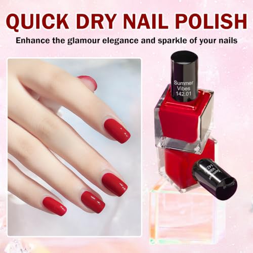 QIUFSSE Red Nail Polish Quick Dry Vegan Chip-Resistant High Gloss 0.43 fl oz