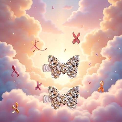 WLngtv Gold Butterfly Hair Clips with Sequin Bows 2-Pack for Girls
