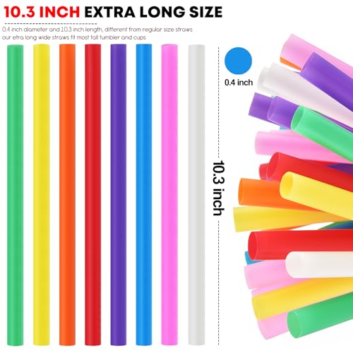 ALINK 100 PCS Jumbo Smoothie Straws, 10.3" Wide Disposable Colorful Straws