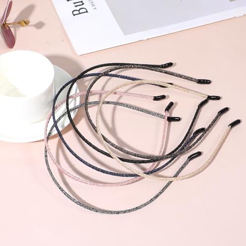 Xinjoduz 6-Piece 4mm Thin Skinny Headbands for Women Shiny Hair Bands