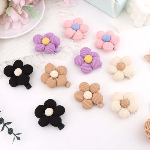CAVETEE 10PCS Knitted Flower Hair Clips Colorful Floral Barrettes