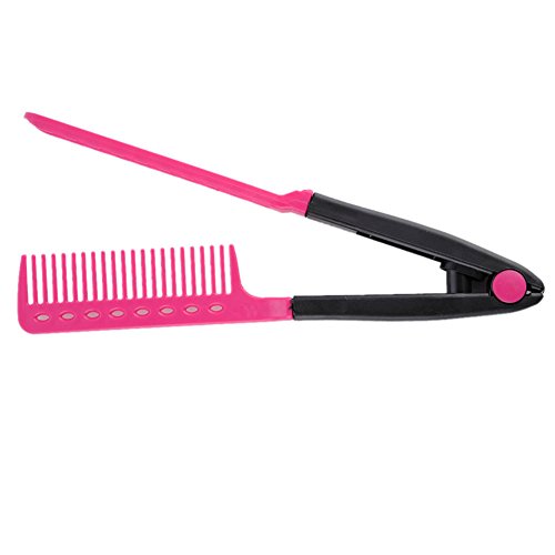 V Shaped Hair Straightening Comb Clamp Styling Tool Pink