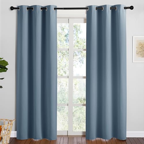 NICETOWN Smoky Blue Blackout Curtains - 34" x 84" (2 Panels)