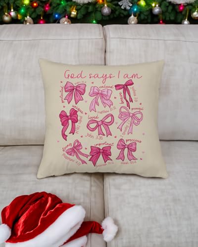 God Says I Am Pillow Cover 18x18 – Cute Pink Christian Cushion