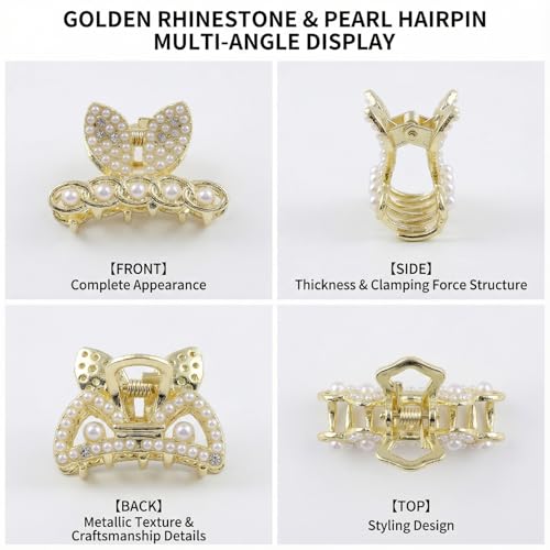 Small Gold Rhinestone Hair Claw Clips 12-Pack Mini Metal Crystal Hair Accessories