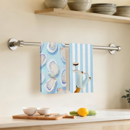 Coastal Oyster Cowgirl Kitchen Dish Towels Set of 2 - 16x24 Inch