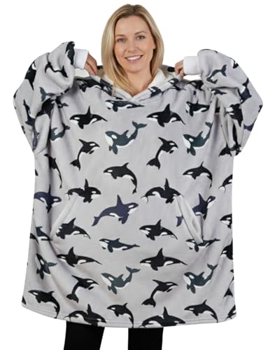 Killer Whale Blanket Hoodie for Women Men - Orca Whale Fleece Wearable Blanket