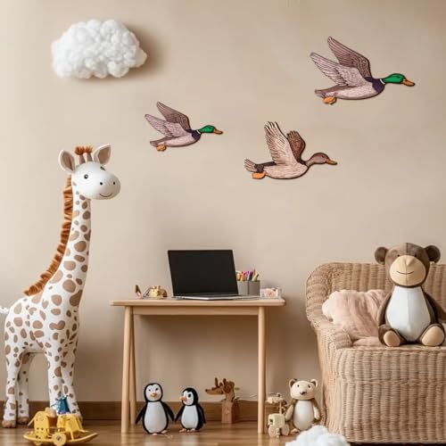 Wooden Mallard Duck Wall Decor Set - 3 Rustic Sizes for Nursery & Home