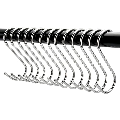 Soqool Heavy Duty S Hooks - 12-Pack Stainless Steel Organizer for Closet, Kitchen & Bathroom