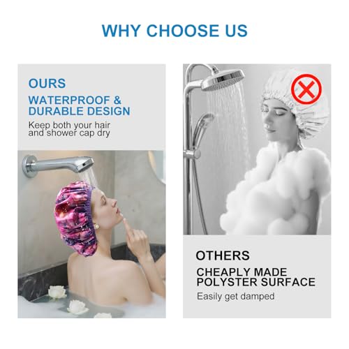CHFONG Terry Lined Shower Cap for Women - Waterproof Reusable Bath Cap
