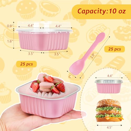 Pink Square 10oz Mini Cake Pans with Lids - Small Cinnamon Roll Containers