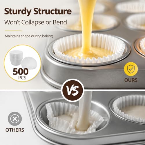 Prefer Green White Mini Cupcake Liners - 500 Greaseproof Baking Cups for Muffins & Snacks