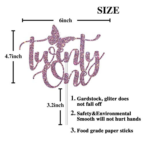 Purple Glitter 21st Birthday Cake Topper with Butterfly