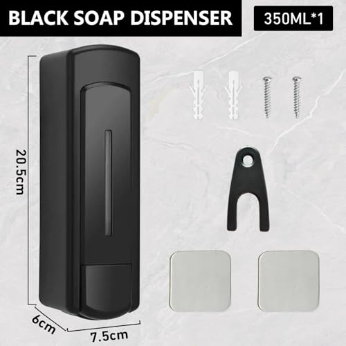 Black Wall Mounted Soap Dispenser - 350ml Durable ABS Plastic