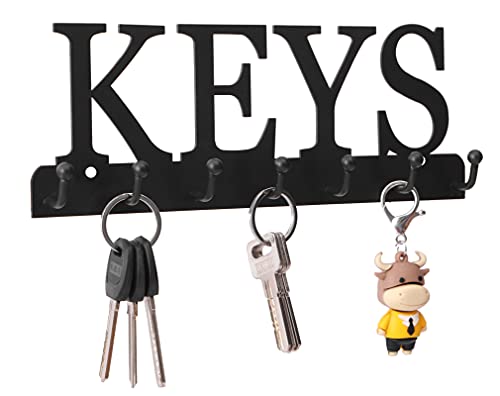 Lixgifts Wall-Mounted Key Holder with 7 Hooks, 10x1x3.7 inches - Black Metal Key Organizer for Entryway & Home Decor