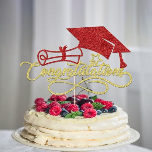 Congratulations Cake Topper for 2026 Graduation Party - Gold & Red