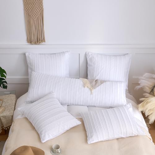 White Striped Standard Pillow Shams 2-Pack, Soft Microfiber Boho Covers 20x26
