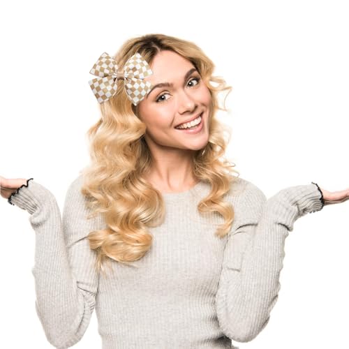 DUOJINSANXI Gold Checkered Racing Hair Bows 6-Piece Clip Set