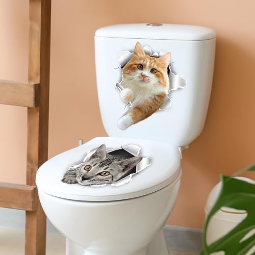 DRWSSR B Animal Waterproof PVC Toilet Lid Stickers - Removable Cat Wallpaper Set