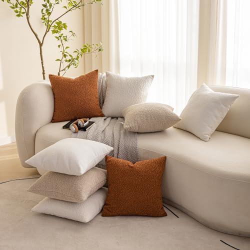 Textured Boucle Pillow Covers Set of 2 - 18x18 Decorative Cushions