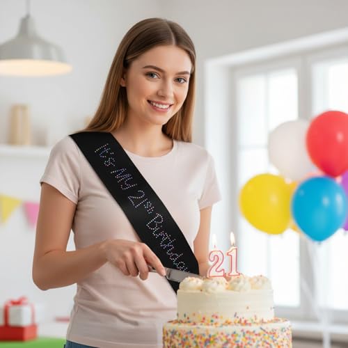 21st Birthday Sash with Glitter Rhinestones for Women