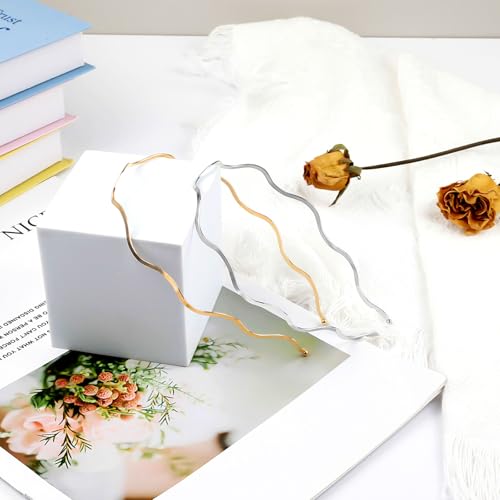 Ceemiaa Wave Metal Headbands 2-Pack - Gold & Silver Non-Slip Hair Accessories