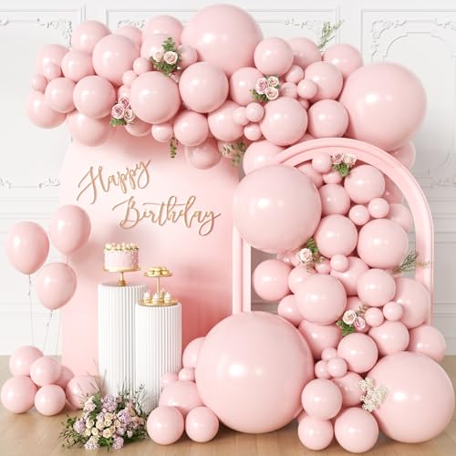 KALOR 135-Piece Light Pink Balloon Garland Arch Kit - Multi-Size Latex Set