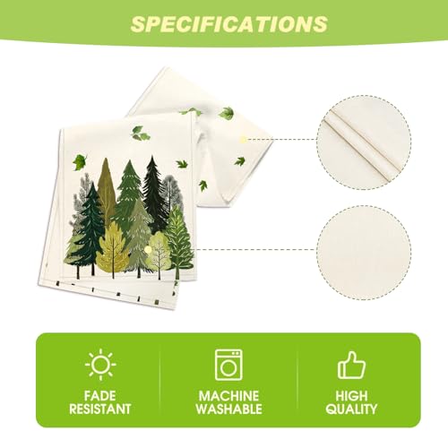 Fallen Leaves Pine Forest Summer Table Runner 13x72 Inch Beige-Green Seasonal Decor