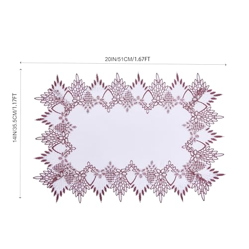 Dark Red Linen Lace Placemats Set of 2 - 14x20 Inches, Elegant Table Decor