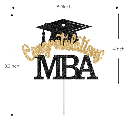 MBA Graduation Cake Topper - Black and Gold Glitter Decoration