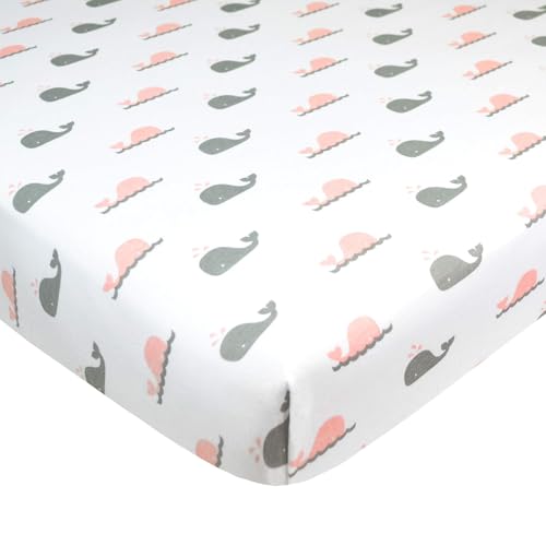 Baby Mini Crib Sheet 2 Pack 100% Cotton Fitted Pink Whale / Zigzag, 38" x 24"