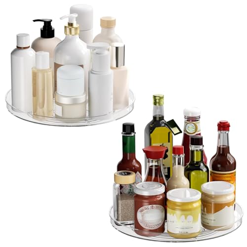 9 Inch Lazy Susan Organizer Tray Set - 2 Pack Clear Rotating Storage