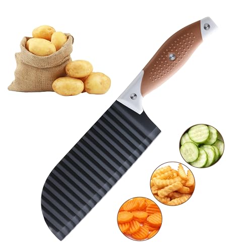 OLULU Crinkle Cutter for Veggies, Stainless Steel Wavy Fry Slicer