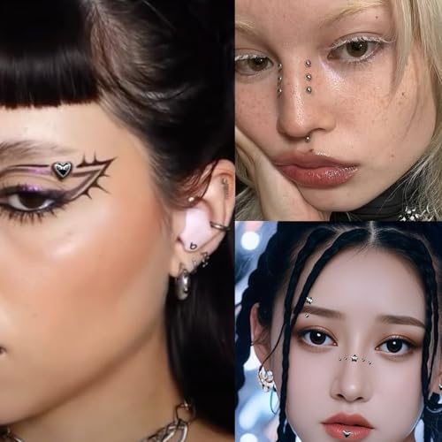 Face Gems Fake Piercings Rhinestone Stickers for Rave Y2K Makeup
