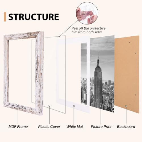 Fixwal 5x7 Distressed White Picture Frame - MDF with Plexiglass
