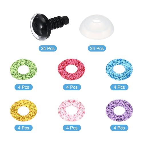 PATIKIL 14mm Flash Safety Eyes - 24 Pcs Colorful Plastic Doll Eyes for Crochet and Craft Making