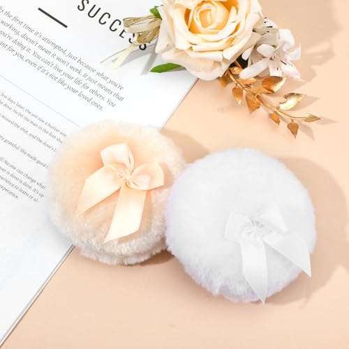 Large Fluffy Body Powder Puff 2-Pack - 3.5 Inch Thick Soft Dusting Pad