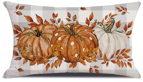 12x20 Inch Fall Pumpkin Maple Leaves Throw Pillow Cover