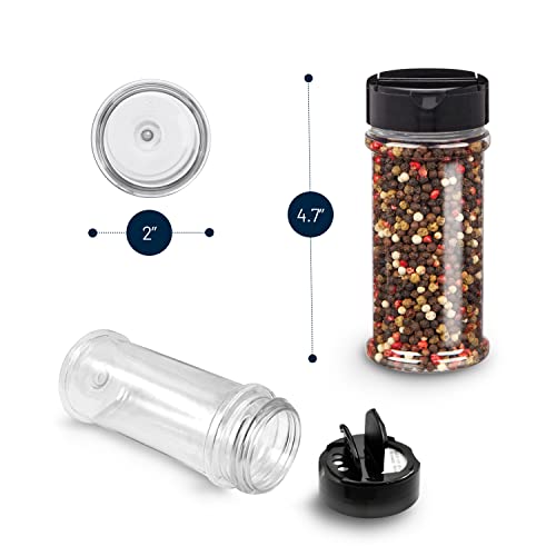 5.5oz Plastic Spice Jars with Black Cap - Set of 6 Containers
