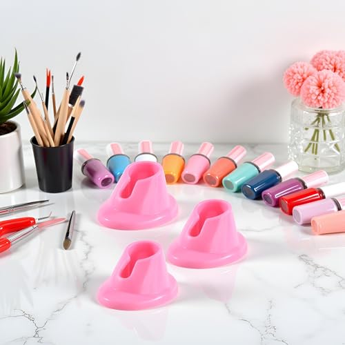 3Pcs Pink Soft Rubber Nail Polish Bottle Holder Anti-Spill Stand
