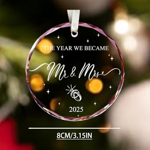 First Married Glass Ornament - Mr and Mrs Wedding Gift