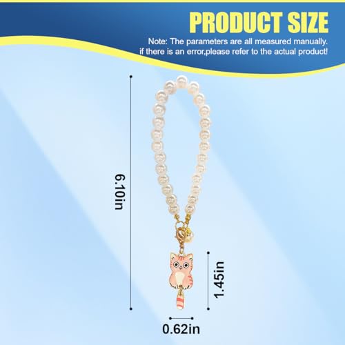 Deaelf Cute Cat Car Mirror Hanging Accessory with Pearl Chain Pink