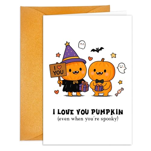 Funny I Love You Pumpkin Halloween Card with Envelope for Him and Her