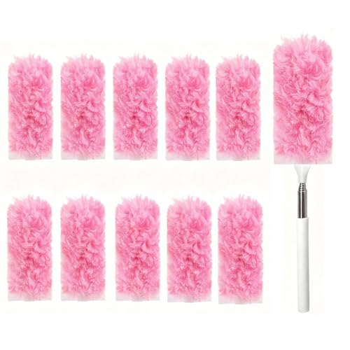 GMLRKY Pink Heavy Duty Duster Kit with 10 Refills & 3FT Handle