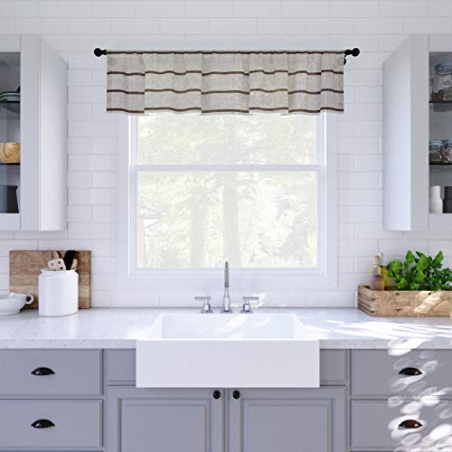 Mocha Linen Twill Stripe Sheer Valance, 52" x 14" - Anti-Dust & Pet Friendly